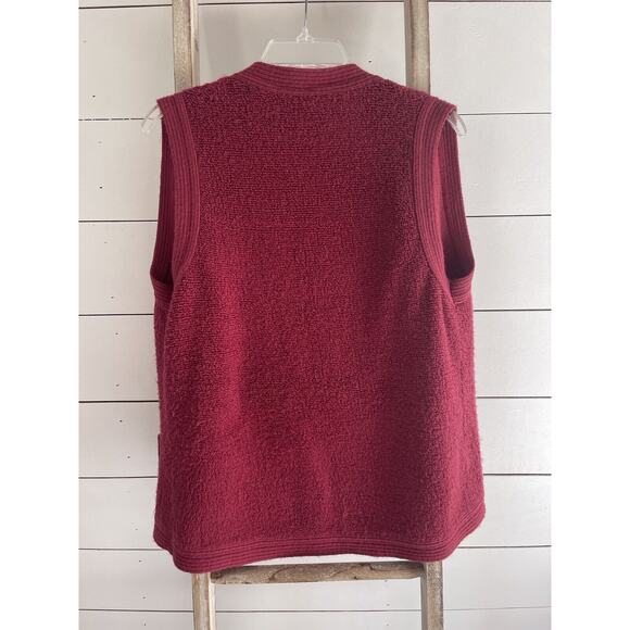 VTG Fire Islander Open Front Sweater Vest Dark Red Textured Knit USA Medium - Picture 3 of 5